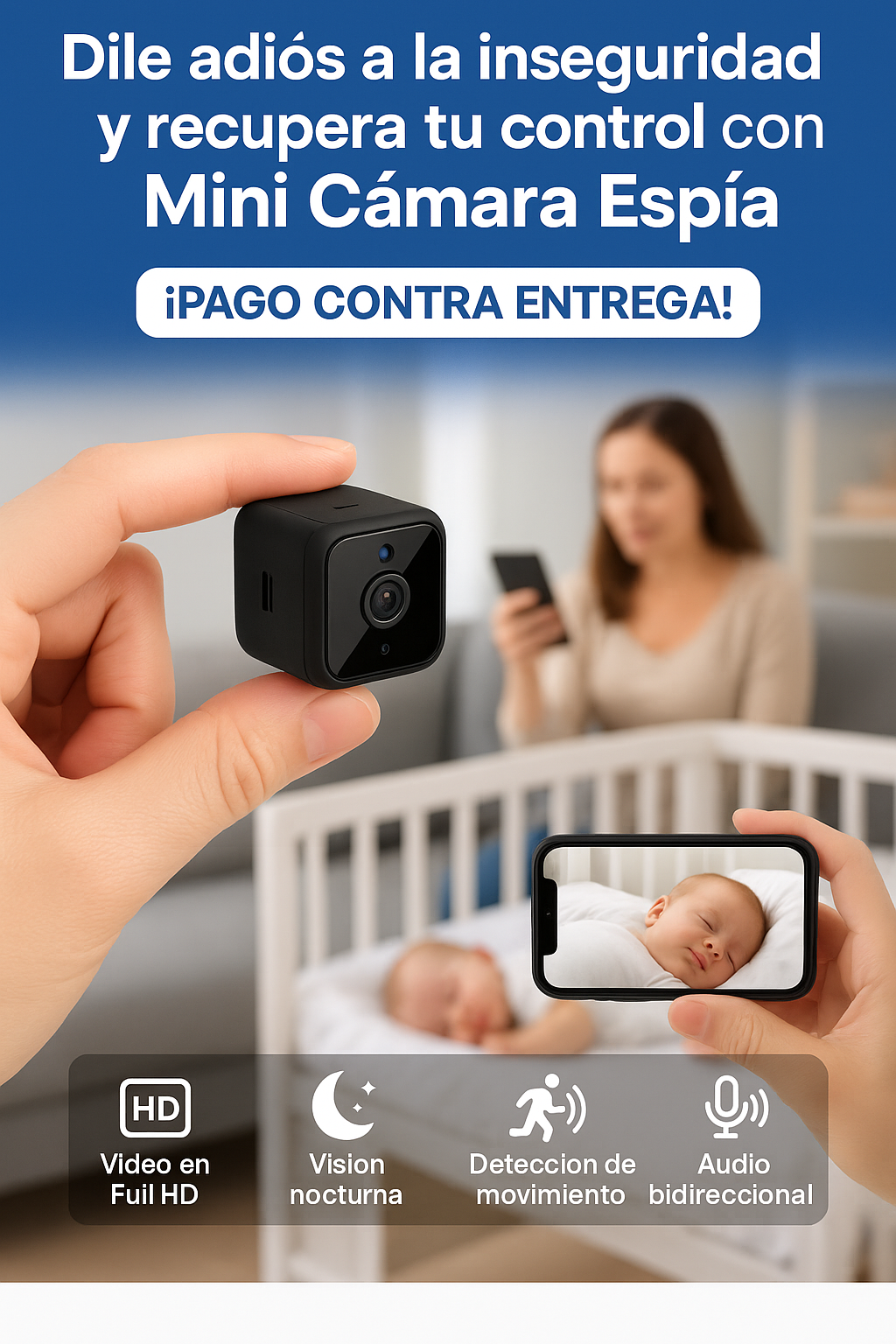 Mini Cámara Wi-Fi HD – Seguridad familiar y residencial 24h
